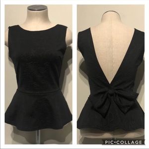 Black Sleeveless Peplum Top Low Back with Bow